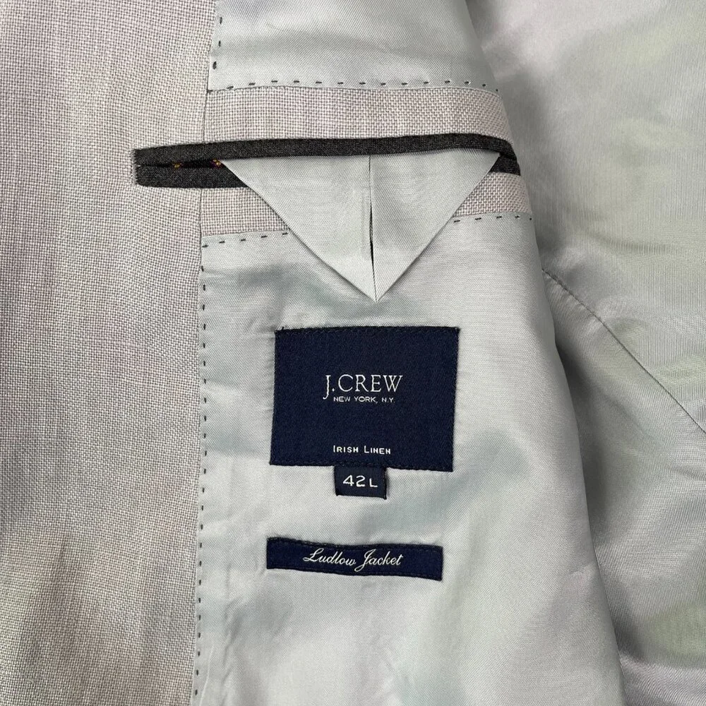 J. Crew Blazer Mens 42L Gray Ludlow Jacket Irish Linen Baird McNutt Luxury Suit